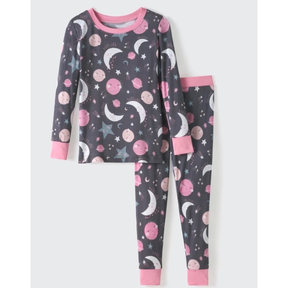 Little Sleepies Bamboo Pajama‎ Set Pink To The Moon Long Sleeve 2PC